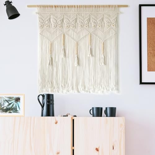 Youngeast Macrame Wall Hanging Boho Room Decor Butterfly Window Curtain Macrame Valance Doorway Curtains Bedroom Curtain Woven Tapestry 35”W X 39”H - Image 2
