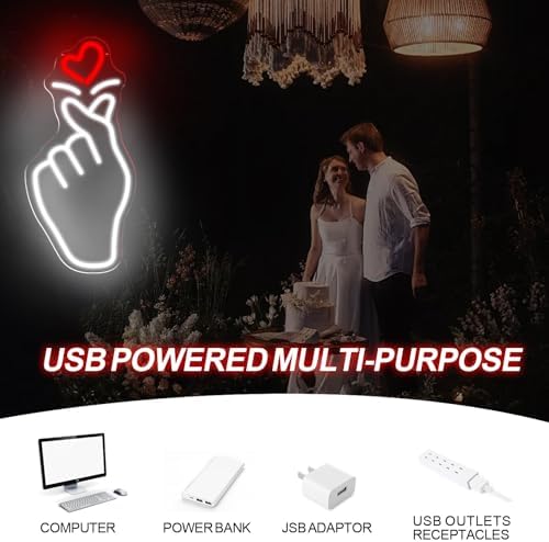 Finger Heart Neon Sign 16.8x7.9in LED Wall Light USB Powered Dimmable - Image 5