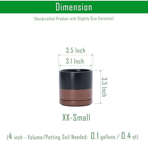 D'vine Dev 4-Pack Ceramic Pots with Saucers, Black/Tan, 3.5 in, 94-X-A-7 - Image 2