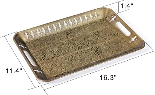 Sturdy 16" Rectangular Decorative Metal Serving Tray - Champagne Gold with Filigree Decor for Coffee Table, Bathroom, Dresser, Centerpieces, Wedding - Image 3