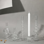 Rtteri 5 Pcs Glass Candlestick Holders Colorful Glass Taper Candle Stand Groovy Candlestick Wavy Boho Chic Clear Bases Holders Elegant Vase for Home Party Centerpiece(Clear) - Image 4