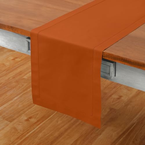 Solino Home Cotton Linen Table Runner Cinnamon Hemstitch, 14 x 60 in - Image 2