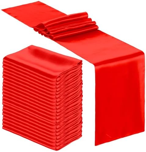 Bencailor 24 Pcs Bright Red Satin Table Runners Bulk, 12 x 108 Inch by Bencailor