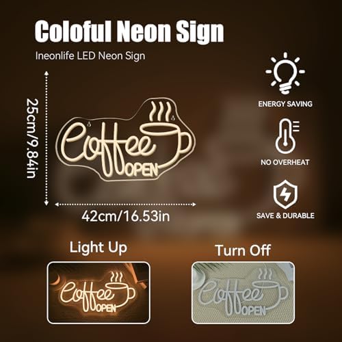 Open Neon Sign LED Coffee Storefront Night Light Decor for Cafe Station - Image 3