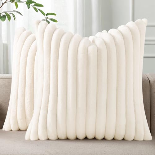 Pallene Faux Fur Decorative Throw Pillow Covers 22x22 Set of 2, Cream White by PALLENE