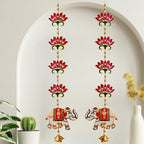 Divyakosh Door Hangings for Home and Temple Decoration, Pooja Items, Red Lotus With Elephant Wall/Door Decor | 2 Pieces | 26 Inch by Divyakosh