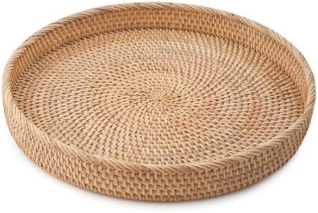 Handwoven Round Rattan Tray 16" (Natural) by Decvel