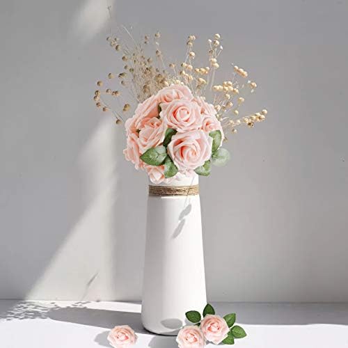 AmyHomie Blush Pink Rose 50pcs Real Looking Artificial Flowers w/Stem - Image 4