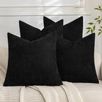 Set of 4 Soft Textured Decorative Throw Pillow Covers 20x20 Inch Cozy Farmhouse Cushion Cover Square Accent Pillow Cases for Bed Couch Sofa Living Room, Black by Cozoomy