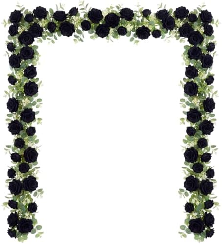 Suncalla 8 Pack 6.56ft Artificial Rose Flower Garland Silk Flocked Black Rose Garland Faux Eucalyptus Peony Flower Vine for Wedding Party Table Centerpiece Arch Background Decor(Seeded Eucalyptus) by Unknown