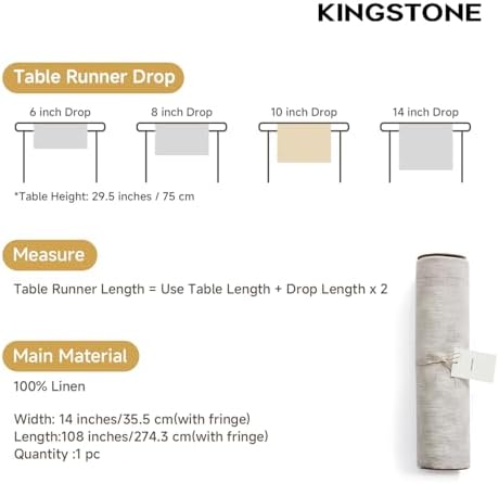 KINGSTONE 100% Pure French Linen Table Runner 108 Inches Long, Natural Hemstitch Tablecloth with Mitered Corners, Crease-Free Scroll Packaging, 14x108 for Easter, Mother's Day, Farmhouse Decor - Image 5