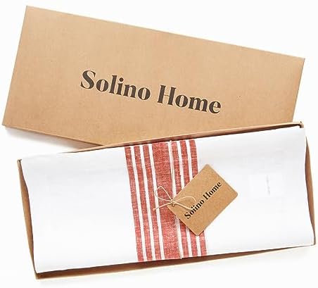 Solino Home 100% Pure Linen Table Runner, 14 x 120 in, Red and White Stripe - Image 5