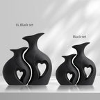 XL Black Snuggle Hollow Ceramic Flower Vase Home Decor Set of 2 - Image 6