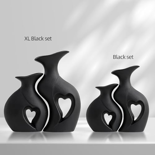 XL Black Snuggle Hollow Ceramic Flower Vase Home Decor Set of 2 - Image 6