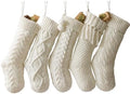Farmhouse Knitted Personalized Christmas Stockings: 5 Pack 18 Inch Rustic Cable Knit Fireplace Cozy Hanging Xmas Stockings Boho Style Stocking Decorations for Family Holiday Décor, White Beige by Pawliss