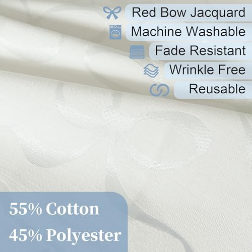 White Round Tablecloth 70 Inch Cloth for 5ft Tables (4-6 Seats) - Cotton & Polyester - Wrinkle/Fade Resistant - Washable & Reusable - 1PC Circle Table Cover for Wedding, Party & Dining, Bows Jacquard - Image 3