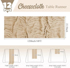 12 Pack Beige Table Runner 10Ft Cheesecloth Table Runner Rustic Gauze Table Runners Romantic Long Sheer Fabric Cheese Cloth Table Runners for Wedding Party Bridal Baby Shower - Image 2