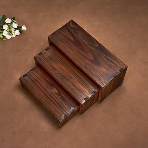 DAOYOUSKY Set of 3 Wooden Rustic Cupcake Stand for 24 Cupcakes, Stepped Wood Display Stand for Weddings, Tiered Party Buffet Table Display Nesting Riser for Food , Dessert, Cookie, Craft Show, Brown - Image 3