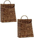 PINXIURY Water Hyacinth Hand Woven Basket, Wicker Hanging Wall Basket, Handmade Decor Storage Organizer for Entryway, Bathroom, Living Room, Farmhouse, Front Door, 8.7 x 4.7 x 11.4 inch, Coffee 2pack by PINXIURY