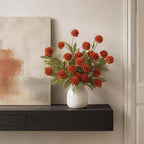 6Pcs 27"Artificial Fall Pompon Mum Stems Silk Flower for Vase Decor(Orange) - Image 3