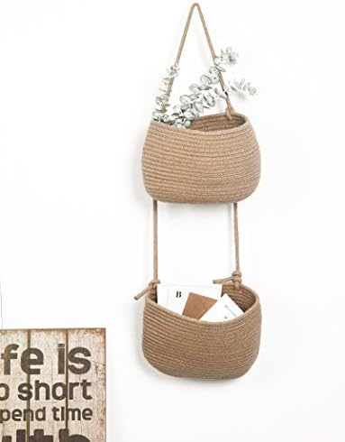 Over The Door Hanging Basket, 2 Tier Cotton Rope Woven Organizer - Image 5