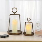 9" & 6" Wide Modern Farmhouse Metal Hurricane Candle Holder with Handmade Sturdy Glass Sleeve in VintageBrass for Pillar Candle & Plants, Glass Hurricane Lantern, Industrial, Minimalistic - Image 4