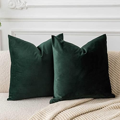 JUSPURBET 28x28 Euro Velvet Throw Pillow Covers Set of 2,Army Green by JUSPURBETHOME
