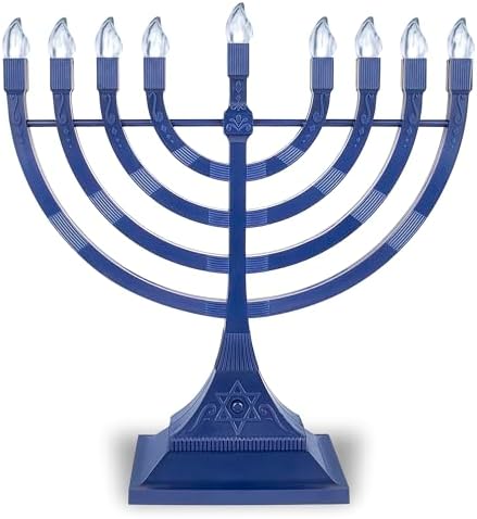 Zion Judaica Electric Hanukkah Menorah LED USB Powered Menorah Electronic Hanukkiah Battery Minorah Flamless Chanukah Candles (Blue, 2) - Image 5