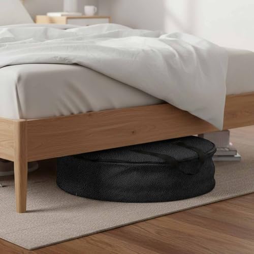24 Inch Round Storage Bag 2 Pack,Vintage Solid Black Leather Waterproof Wreath Storage Container with Handles&Zipper Retro Cowhide Texture Closet Organizer Bags Garland Box - Image 6