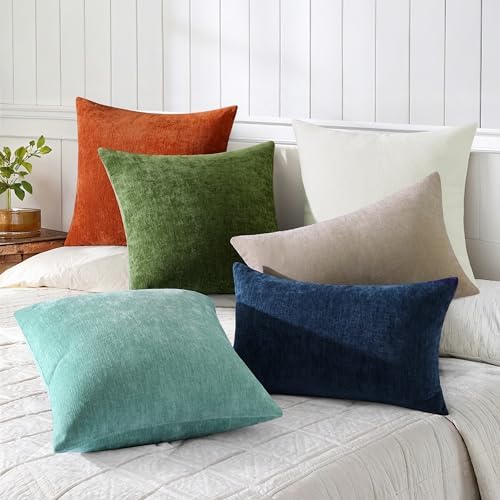 decorUhome Soft Chenille Aqua Haze Throw Pillow Covers 24X24 Set of 2 - Image 3
