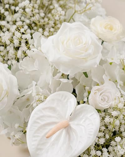 72inch Aisle Flower Garland with Chiffon Sheer Drape, White Rose, Butterfly Orchid & Baby's Breath Artificial Flowers, Floral Runner for Wedding Arch, Backdrop, Reception Table Decor, Ceremony Pathway - Image 5