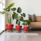 Ceramic Plant Pots, 10+8+6 Inch Ceramic Planters, Bright Red - Image 2