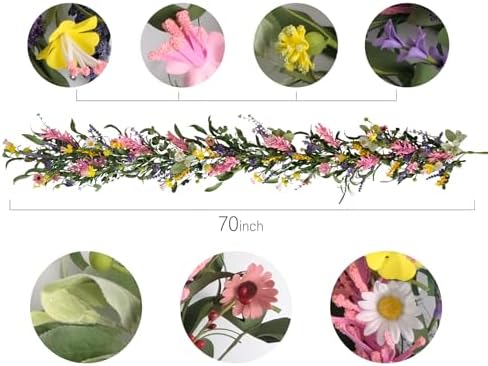 Bibelot70inch Spring/Summer Garland with Flowers, Artificial Fake Flower Greenery Garland with Daisies, Lavender for Baby Shower Wedding Mantle Party Table Centerpiece All Season Decor - Image 3