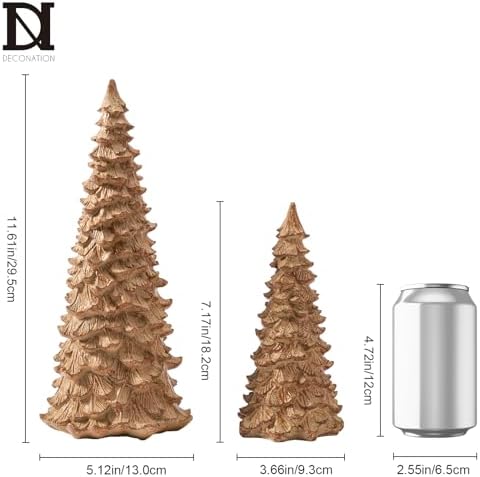 DN DECONATION Christmas Tree Figurines, Set of 2 Tabletop Xmas Trees - Image 3