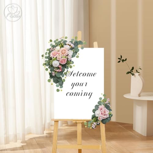 Odouzy Artificial Wedding Arch Flowers for Wedding Sign,Set of 2 for Welcome Ceremony Sign,Faux Floral Swags, Banquet and Reception Backdrop Floral Decoration (Pink) - Image 5