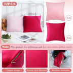 Berlune 12 Pcs Hot Pink Velvet Throw Pillow Cover 18x18 Picnic Cushion Case - Image 2