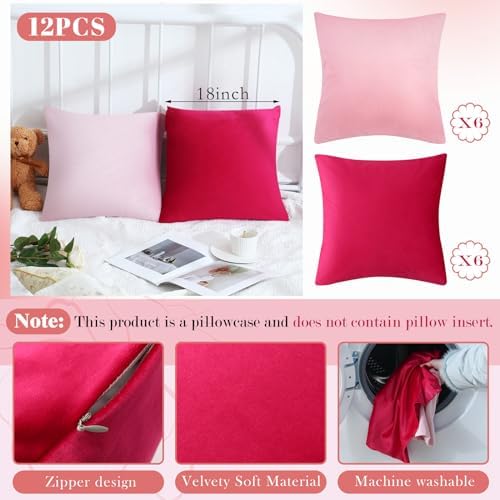 Berlune 12 Pcs Hot Pink Velvet Throw Pillow Cover 18x18 Picnic Cushion Case - Image 2