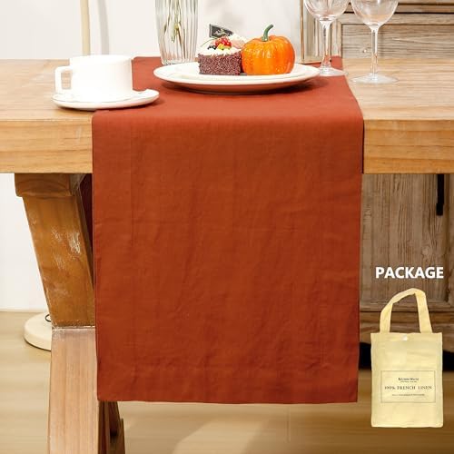 Linen Table Runner 14X72 Inches,100% French Linen Rust Tablerunner,Machine Washable Dining Table Runner for Fall,Wedding,Party,Halloween,Christmas(Rust) by LLinenWorld