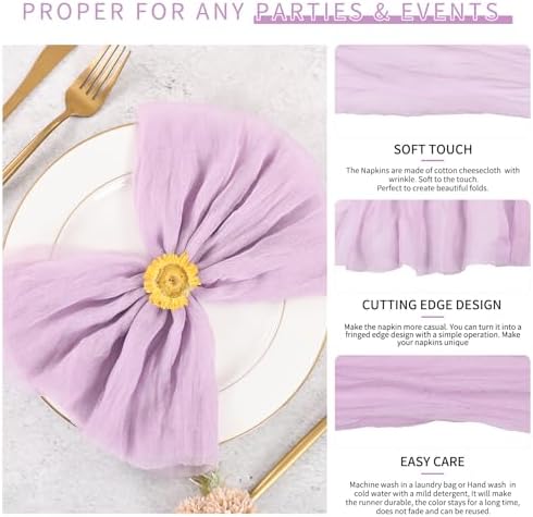 100 Pieces Cloth Napkins Lilac Dinner Cheesecloth Napkins for Wedding,Wrinkled Cloth Napkins Bulk for Home Party Rustic Table Decoration, 17 x 17 Inch - Image 3