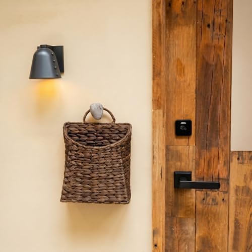 PINXIURY Water Hyacinth Hand Woven Basket, Wicker Hanging Wall Basket, Handmade Decor Storage Organizer for Entryway, Bathroom, Living Room, Farmhouse, Front Door, 8.7 x 4.7 x 11.4 inch, Coffee 2pack - Image 6