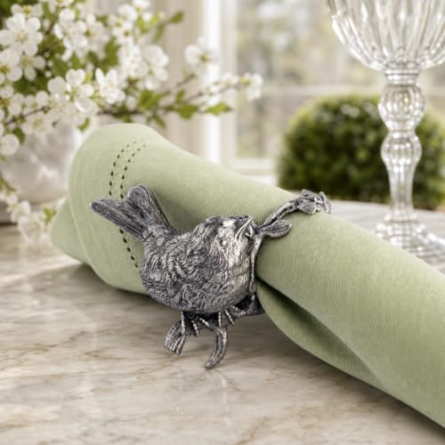 Vagabond House Pewter Song Bird Napkin Ring - Artisan Crafted Table Decor - 3" W x 3" H - Image 3