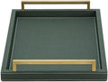 XIGEXIGE Green Decorative Serving Tray,Rectangular Tray for Coffee Table,Faux Leather Serving Tray with Handles for Ottoman,Shagreen Leather Tray for Bathroom by XIGEXIGE