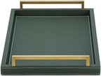 XIGEXIGE Green Decorative Serving Tray,Rectangular Tray for Coffee Table,Faux Leather Serving Tray with Handles for Ottoman,Shagreen Leather Tray for Bathroom by XIGEXIGE