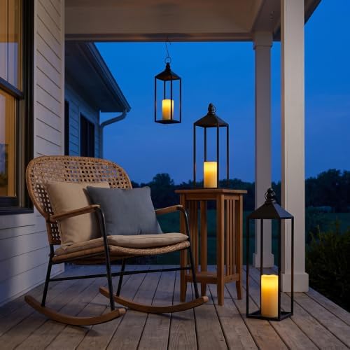 Black Floor Lanterns for Outdoor Indoor, Tall Metal Candle Lantern Set of 3 - Image 4