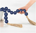 OMISHE 76" Long Extra Large Wood Bead Garland Navy Blue with 1.6" Diameter Wooden Beads and Tassels, Rustic Farmhouse Country Decorative Beads for Home Decor Tiered Tray Decor, Navy Blue by OMISHE