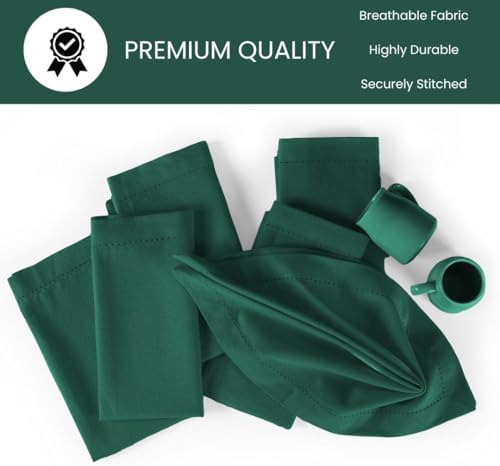 Hemstitch Cloth Dinner Napkins Cotton Set of 12 - Soft Durable Washable - Ideal for Farmhouse Parties Wedding Christmas - Perfect Everyday Use Table Cloth Napkins 18x18 Christmas Green - Image 5