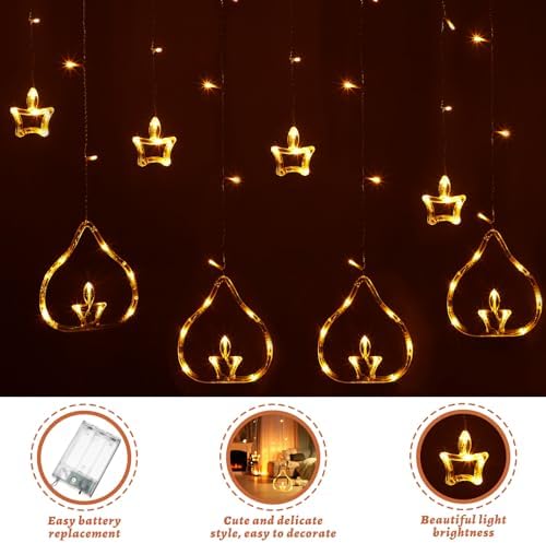 Riakrum 2 Pcs 8.2 ft Diya Lights Diwali String Lights Curtain 120 LED Lights Indoor Light Lamps for Diwali Decorations for Home Wall Window Indian Wedding Garden Bedroom Outdoor Christmas Party Gift - Image 3