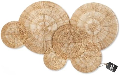 CHI AN HOME Wicker 23 Inch Jute Wall Decor Baskets, Set of 6 Extra Large Woven Jute Wall Plates, 23",21",15",13",12,10", Decorative Baskets for Wall Arts, Wall Hanging for Bedroom, Living Room, Office by ChiAnHome
