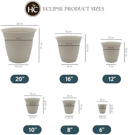 The HC Companies Eclipse Round Planter with Saucer - Outdoor & Indoor Plant Pot with Drainage Holes - Lightweight, UV-Resistant Plastic Pots for Plants, Flowers & Herbs (16" Cottage Stone, Pack of 1) - Image 4