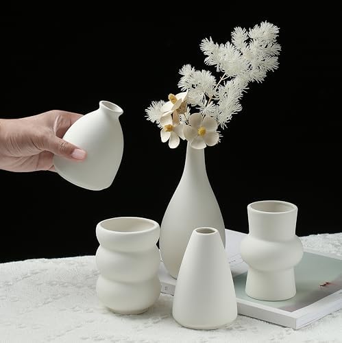 Set of 16 White Ceramic Bud Vases, Minimalist Boho Small Pampas Grass Flower Vase for Farmhouse Home Decor, Wedding Centerpiece, Shelf and Table Decoration - Image 3